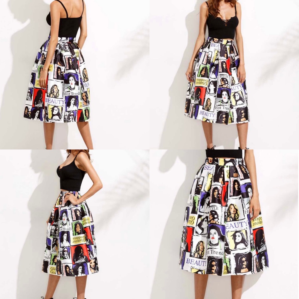 SHEIN Random Graphic Print Flare Skirt
